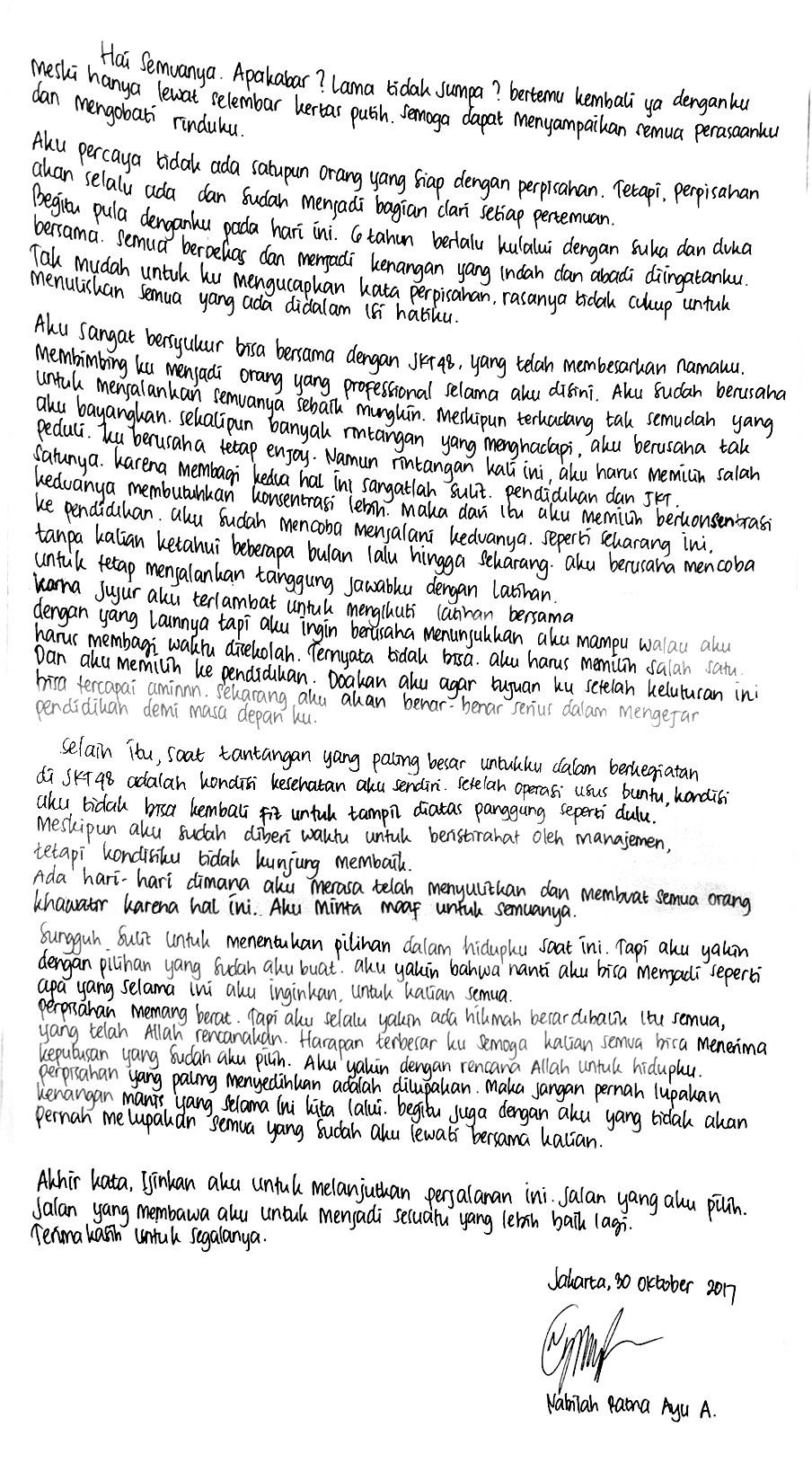 Pengumuman Mengenai Nabilah Ratna Ayu Azalia