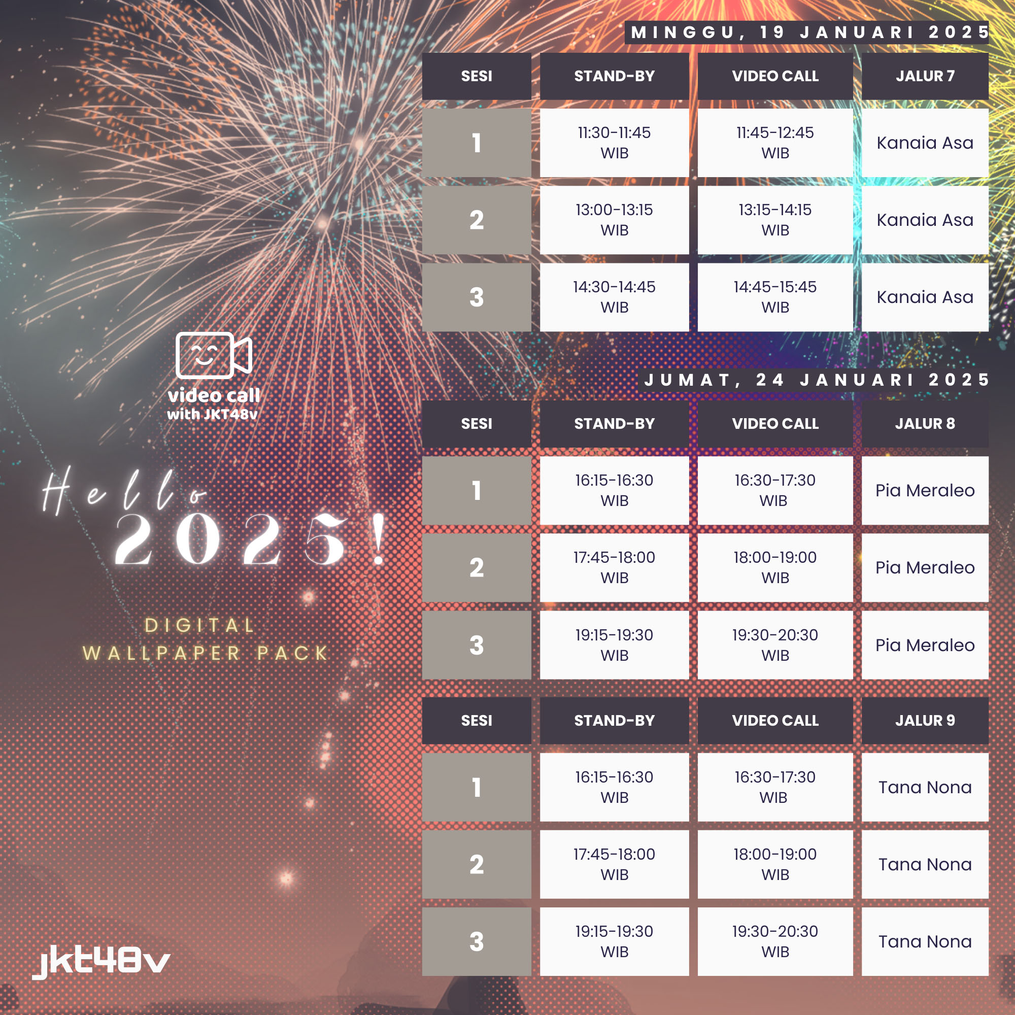 Pengumuman Mengenai Penjualan Digital Wallpaper Pack “Hello 2025!” dengan bonus Video Call with JKT48 Virtual