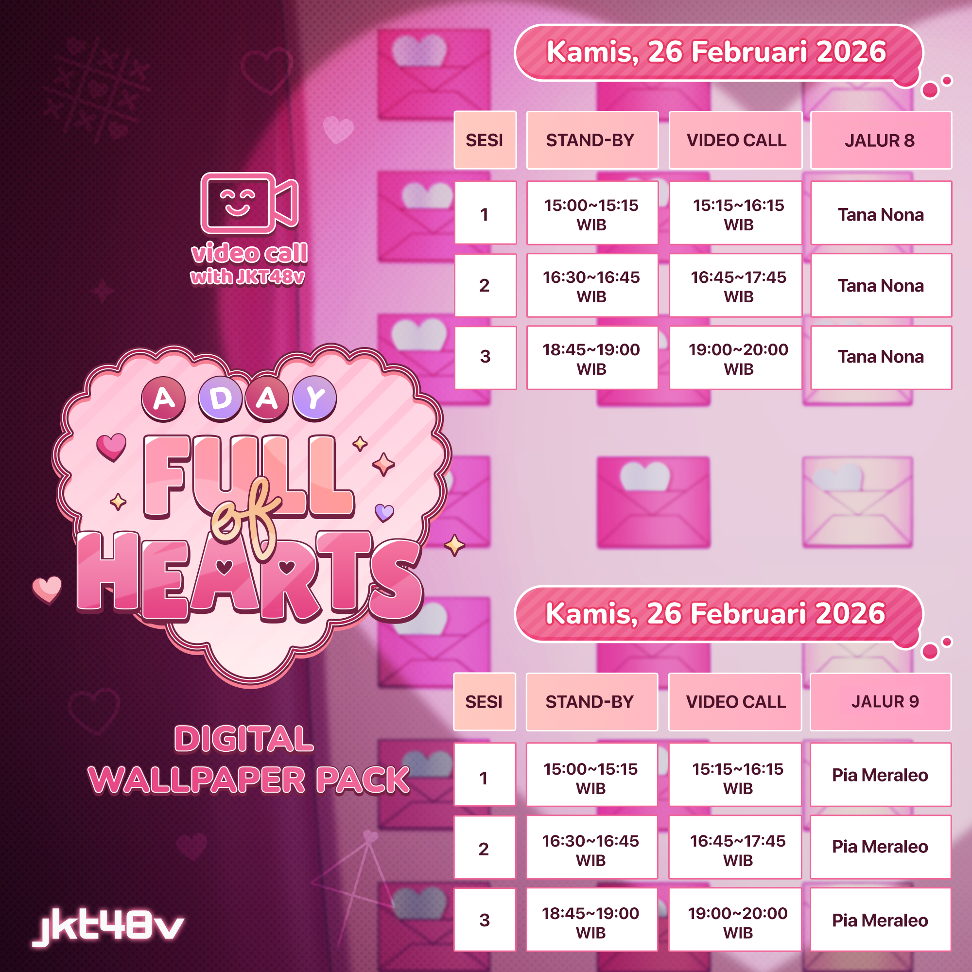 Pengumuman Mengenai Penjualan Digital Wallpaper Pack “A Day Full of Hearts” dengan bonus Video Call with JKT48 Virtual